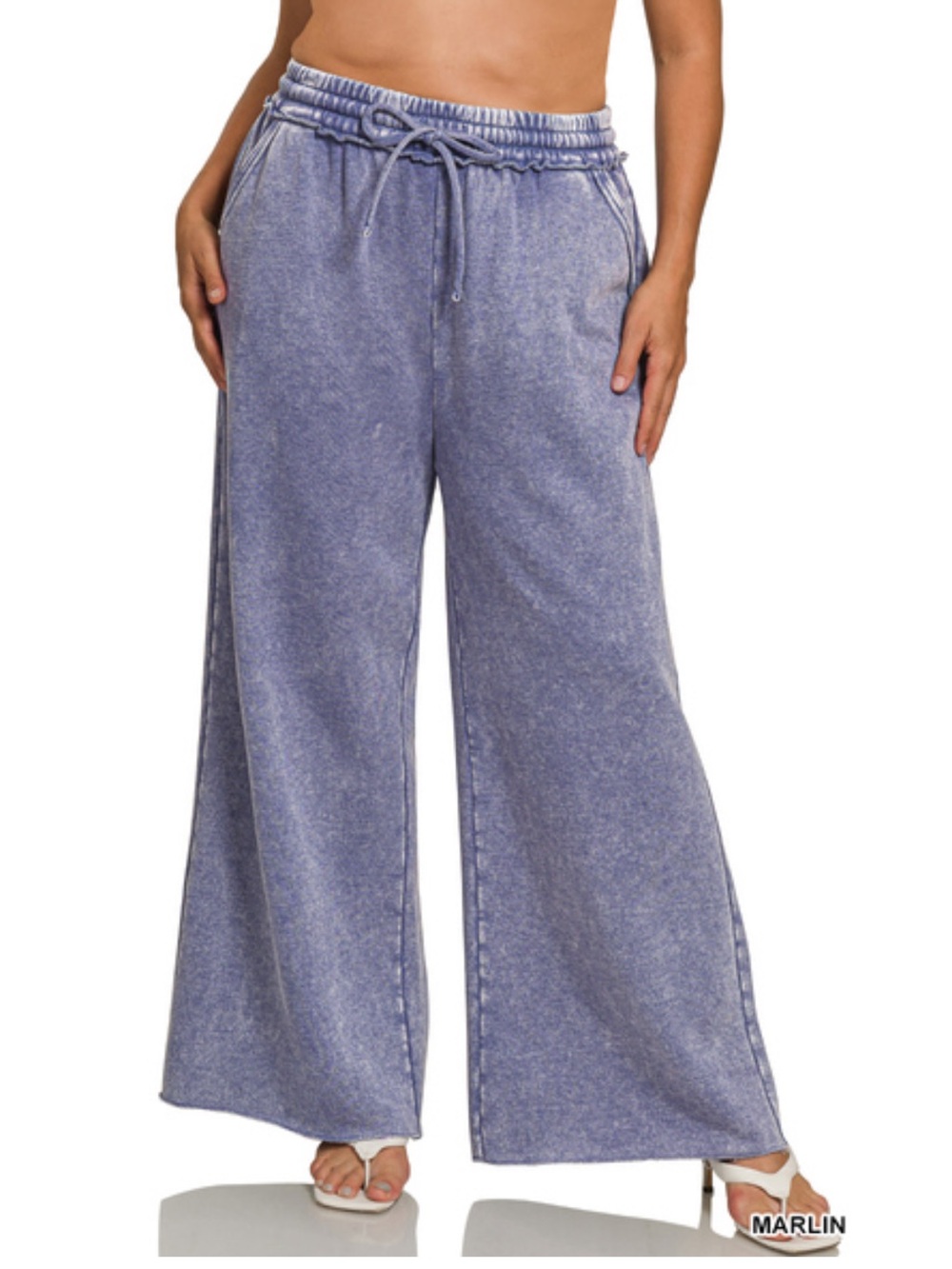 397 Zenana Marlin PLUS ACID WASH FLEECE
PALAZZO SWEATPANTS WITH POCKETS